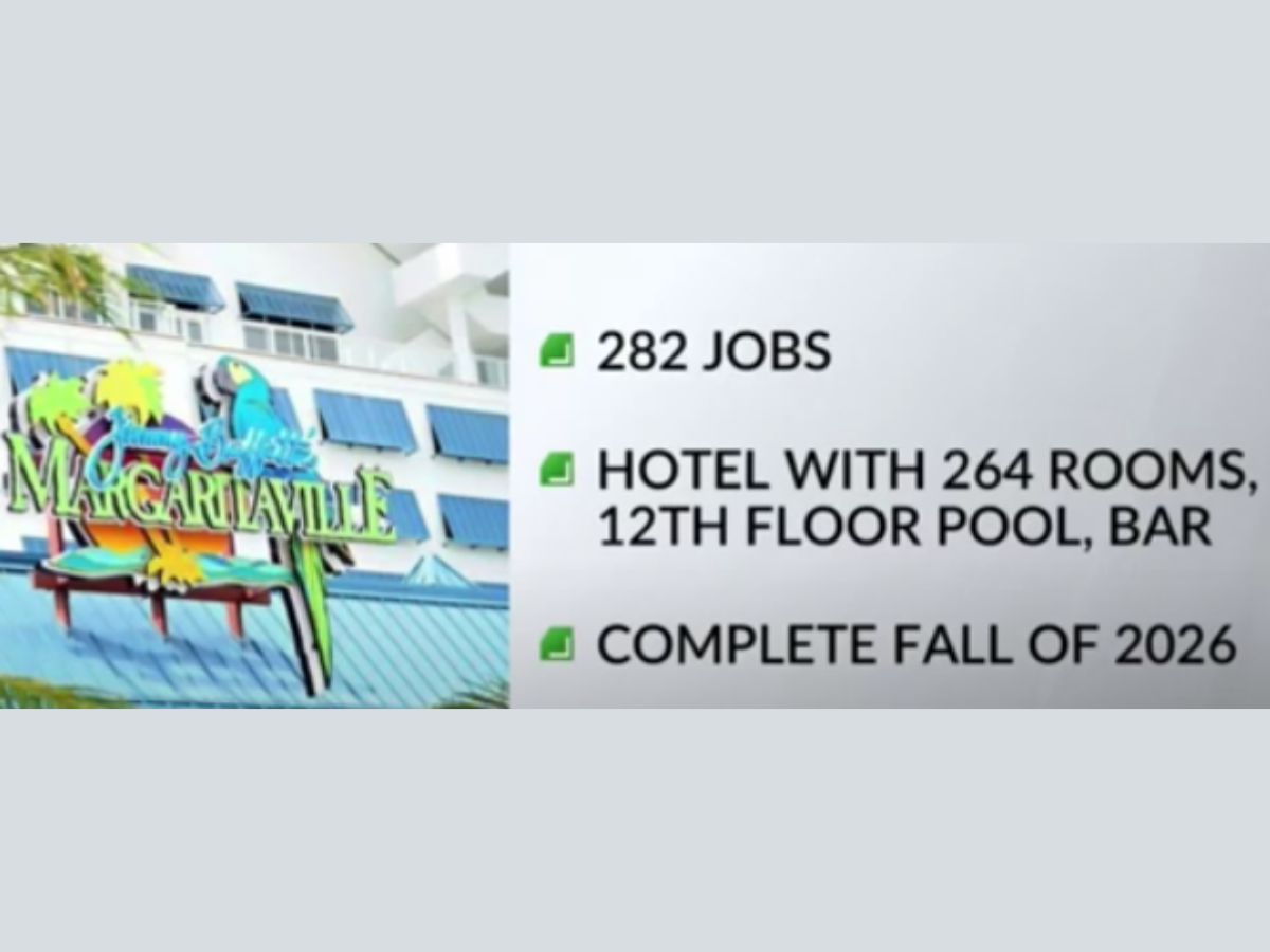 Margaritaville logo with details of Newport location